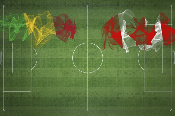 Mali vs Canada Soccer Match, national colors, national flags, soccer field, football game, Competition concept, Copy space