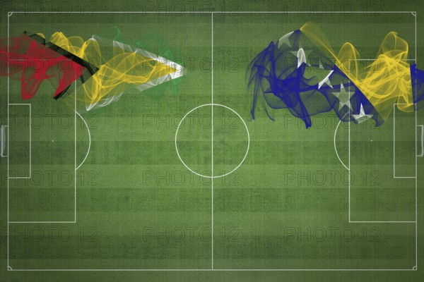 Guyana vs Bosnia and Herzegovina Soccer Match, national colors, national flags, soccer field, football game, Competition concept, Copy space