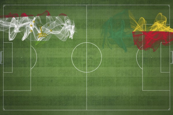 Tajikistan vs Benin Soccer Match, national colors, national flags, soccer field, football game, Competition concept, Copy space