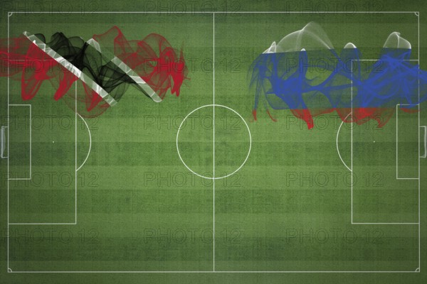 Trinidad and Tobago vs Russia Soccer Match, national colors, national flags, soccer field, football game, Competition concept, Copy space