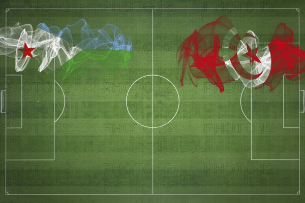 Djibouti vs Tunisia Soccer Match, national colors, national flags, soccer field, football game, Competition concept, Copy space