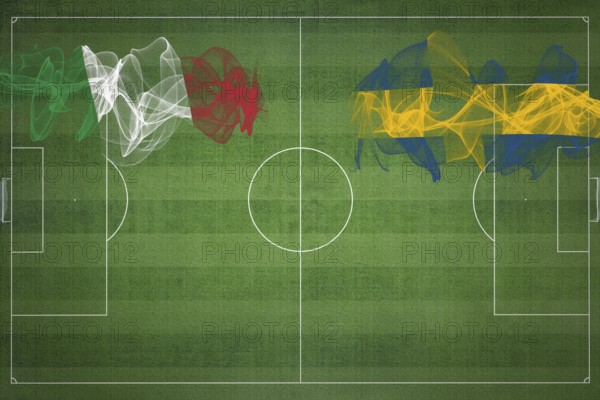 Italy vs Sweden Soccer Match, national colors, national flags, soccer field, football game, Competition concept, Copy space