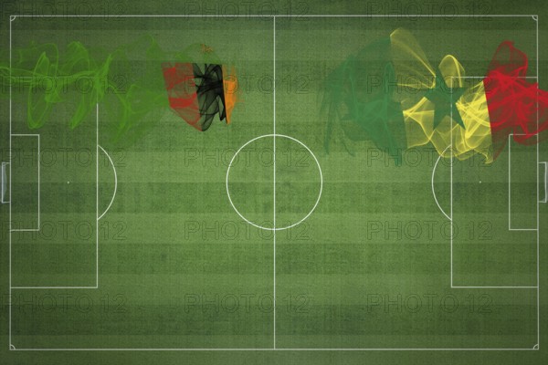 Zambia vs Senegal Soccer Match, national colors, national flags, soccer field, football game, Competition concept, Copy space