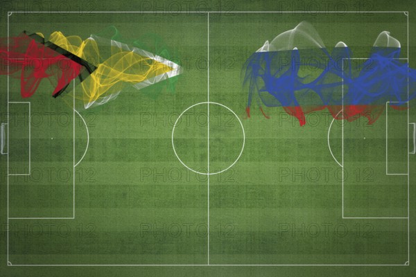 Guyana vs Russia Soccer Match, national colors, national flags, soccer field, football game, Competition concept, Copy space