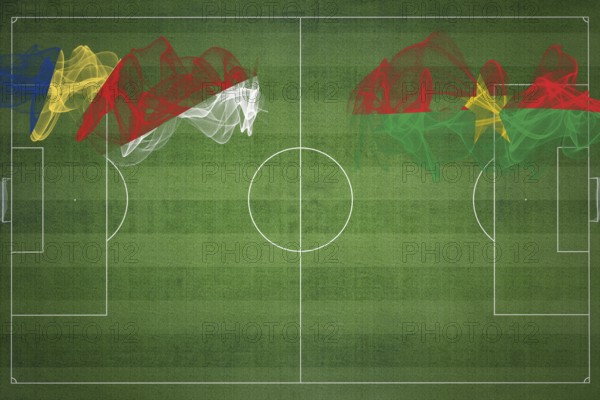 Seychelles vs Burkina Faso Soccer Match, national colors, national flags, soccer field, football game, Competition concept, Copy space