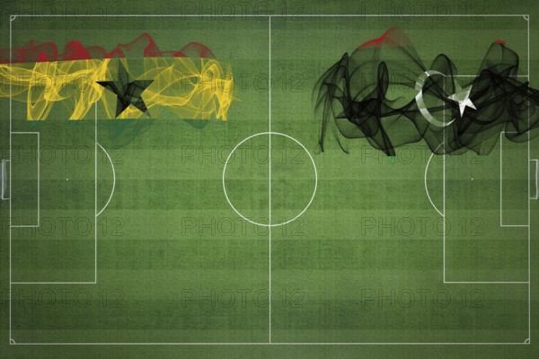 Ghana vs Libya Soccer Match, national colors, national flags, soccer field, football game, Competition concept, Copy space