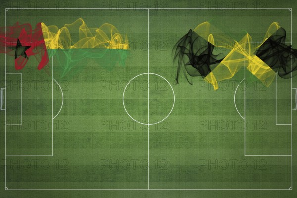 Guinea Bissau vs Jamaica Soccer Match, national colors, national flags, soccer field, football game, Competition concept, Copy space