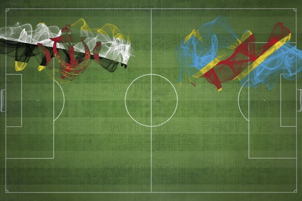 Brunei vs DR Congo Soccer Match, national colors, national flags, soccer field, football game, Competition concept, Copy space