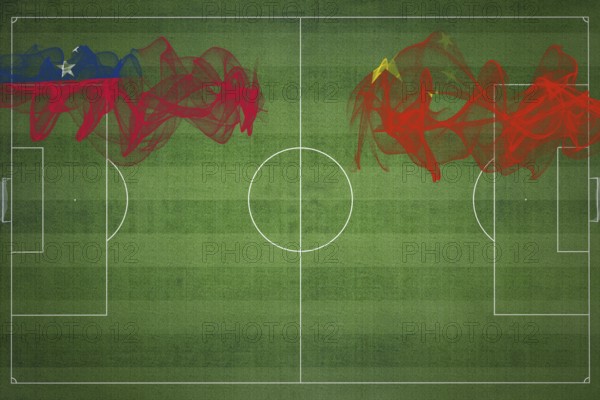 Samoa vs China Soccer Match, national colors, national flags, soccer field, football game, Competition concept, Copy space
