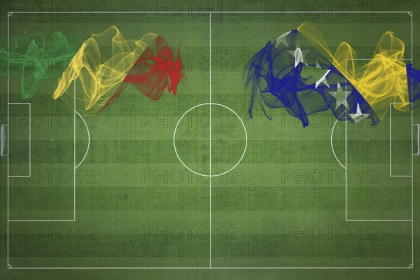 Republic of the Congo vs Bosnia and Herzegovina Soccer Match, national colors, national flags, soccer field, football game, Competition concept, Copy space