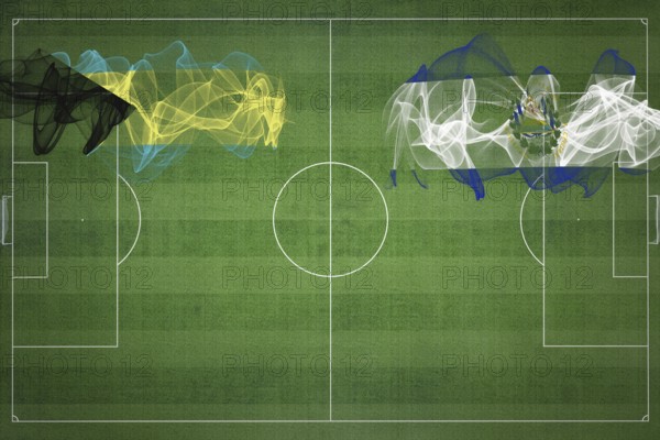 Bahamas vs El Salvador Soccer Match, national colors, national flags, soccer field, football game, Competition concept, Copy space