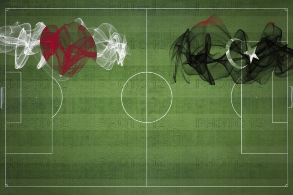 Japan vs Libya Soccer Match, national colors, national flags, soccer field, football game, Competition concept, Copy space
