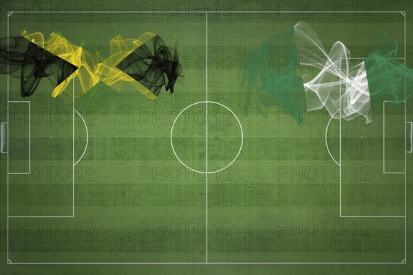 Jamaica vs Nigeria Soccer Match, national colors, national flags, soccer field, football game, Competition concept, Copy space