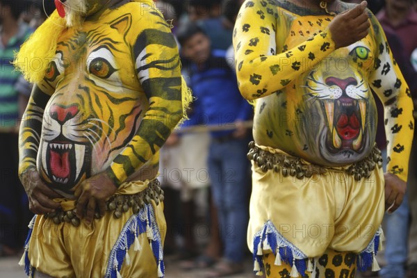 Pulikali Tiger Dance procession, Onam festival, Thrissur, Kerala, India, Asia