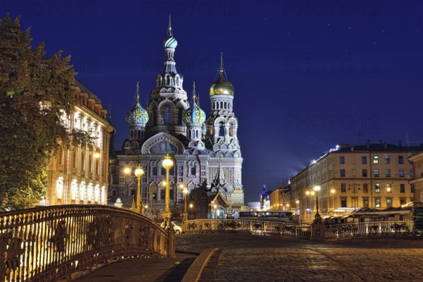 Illuminated Church Savior on Blood in St-Petersburg, Russia. Night view