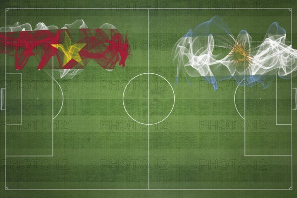 Suriname vs Argentina Soccer Match, national colors, national flags, soccer field, football game, Competition concept, Copy space