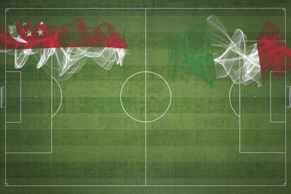 Singapore vs Italy Soccer Match, national colors, national flags, soccer field, football game, Competition concept, Copy space