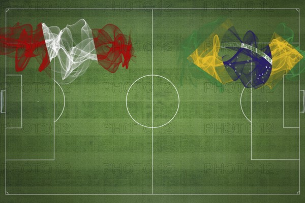 Peru vs Brazil Soccer Match, national colors, national flags, soccer field, football game, Competition concept, Copy space