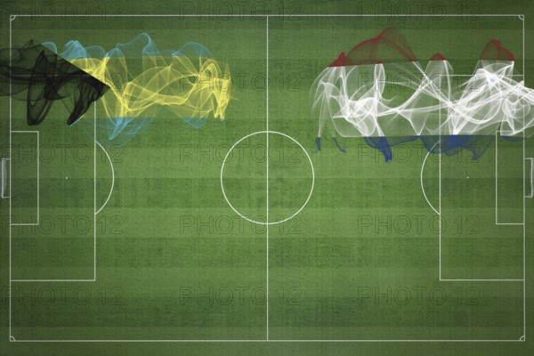 Bahamas vs Netherlands Soccer Match, national colors, national flags, soccer field, football game, Competition concept, Copy space