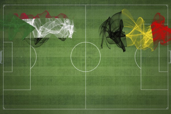 Sudan vs Belgium Soccer Match, national colors, national flags, soccer field, football game, Competition concept, Copy space