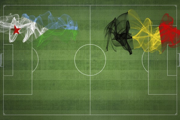 Djibouti vs Belgium Soccer Match, national colors, national flags, soccer field, football game, Competition concept, Copy space