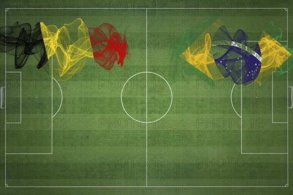 Belgium vs Brazil Soccer Match, national colors, national flags, soccer field, football game, Competition concept, Copy space