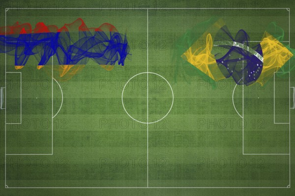 Armenia vs Brazil Soccer Match, national colors, national flags, soccer field, football game, Competition concept, Copy space