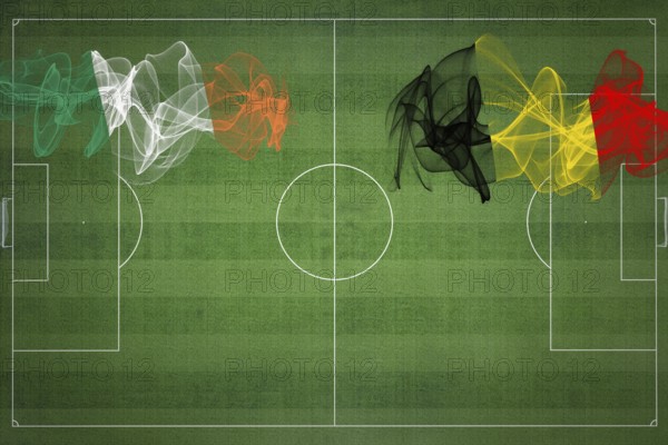 Ireland vs Belgium Soccer Match, national colors, national flags, soccer field, football game, Competition concept, Copy space