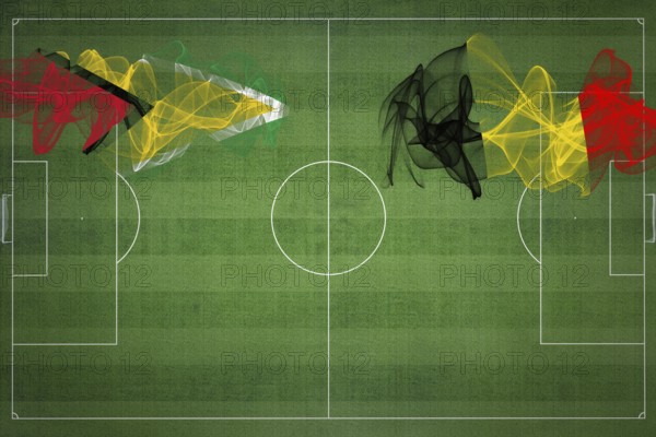 Guyana vs Belgium Soccer Match, national colors, national flags, soccer field, football game, Competition concept, Copy space