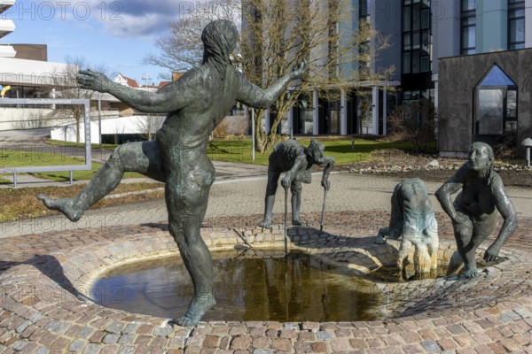 Life-size bronze sculptures of female figures from the Gesundbrunnen, Bad-Buchau, Upper Swabia, Baden-Württemberg, Germany, Europe