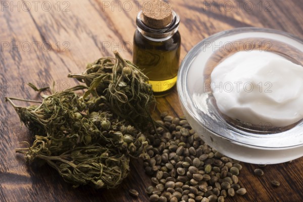 Cannabis oinment natural product. Cosmetic cream from natural hemp, moisturizing lotion with CBD content