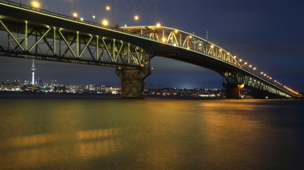New Zealand, Auckland, Harbour Bridge at night, Auckland, Auckland, New Zealand, Oceania