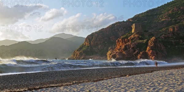Surf waves on the beach of Porto, Corsica