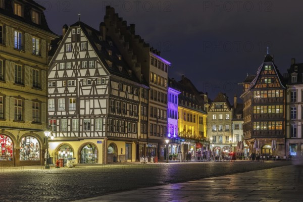Cathedral square in Strasbourg at evening, Alsace, France, Europe
