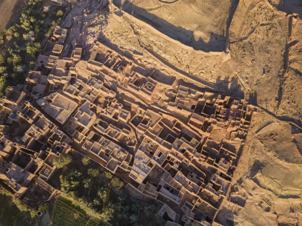 Aerial top view on Kasbah Ait Ben Haddou in the Atlas Mountains, Morocco, Africa