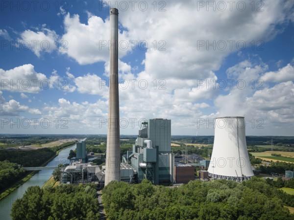 Aerial view of the hard coal-fired power station in Bergkamen, Germany, which has an installed capacity of 717 Megawatts, Europe