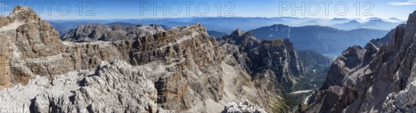 Panoramic view of famous Dolomites mountain peaks, Brenta. Trentino, Italy, Europe