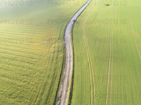 Aerial view farm field, Lion's Mound, Battle field, Napoleon, Waterloo, Belgium, Green and sky, Europe