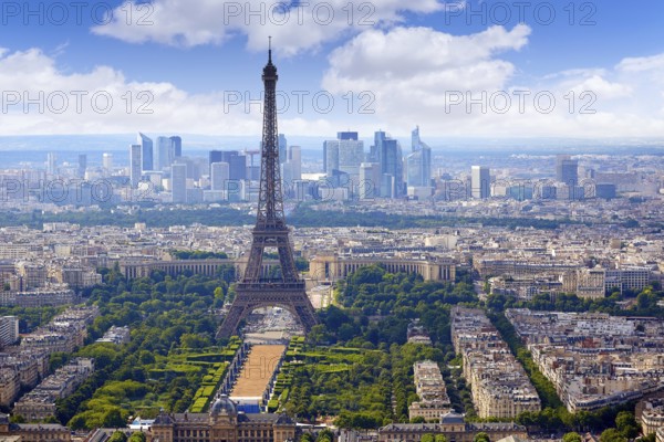Paris Eiffel tower and skyline aerial view in France