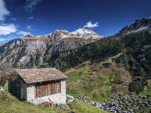 Vals village alpine valley landscape and homes in central alps switzerland