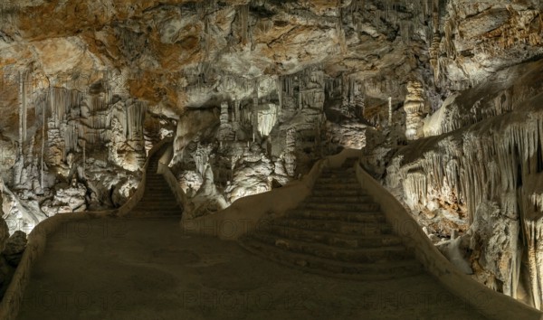 Campanet, Spain, 27 January, 2024: panorama view of the rock formations inside the Campanet Caves in northern Mallorca, Europe