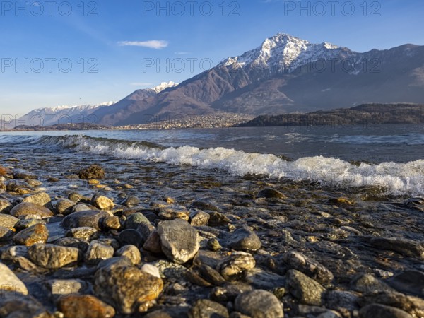 Shoreline of Lake Como at sunset