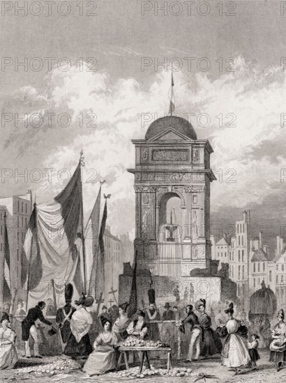 The Fontaine des Innocents, Paris, antique steel engraved print, 1831