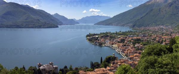 Aerial panorama landscape of Menaggio city on Como lake between mountains in Italy