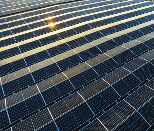 Industrial warehouse with roof loaded with solar panels