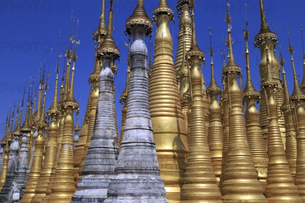 Some of the 1054 pagodas of the In-Dein Pagoda Forest on Inle Lake