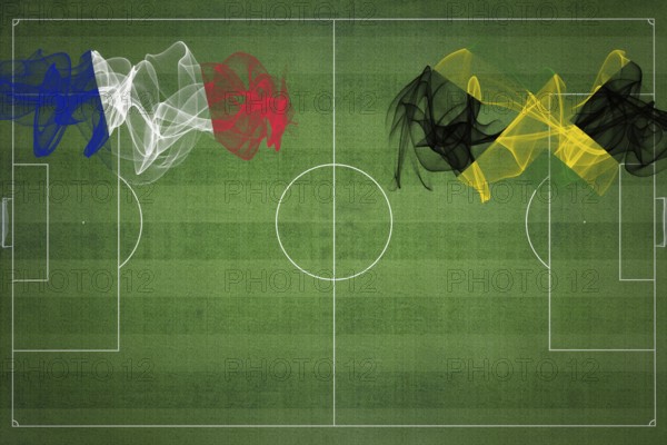 France vs Jamaica Soccer Match, national colors, national flags, soccer field, football game, Competition concept, Copy space