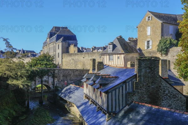 Former wash house Lavoirs de la Garenne on the river Le Marle, medieval city wall, Remparts, Chateau de l'Hermine, old town of Vannes, Breton Gwened, department of Morbihan, region of Bretagne Breizh, France, Europe