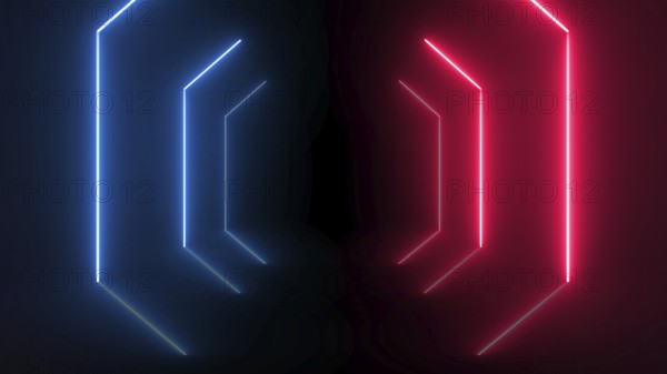 Abstract neon glowing lights line background, geometric glowing shape