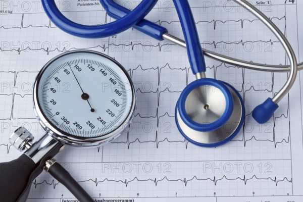 Blood pressure measurement and ECG curve. Sickness caused by high blood pressure, Blood pressure measurement and ECG curve. Sickness caused by high blood pr Austria